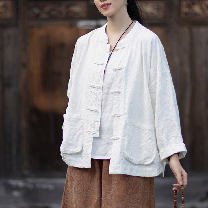 Buddha Stones Fall Jacquard Women's Frog-Button Long Sleeve Shirt Pants Cotton Linen Clothing - image 18