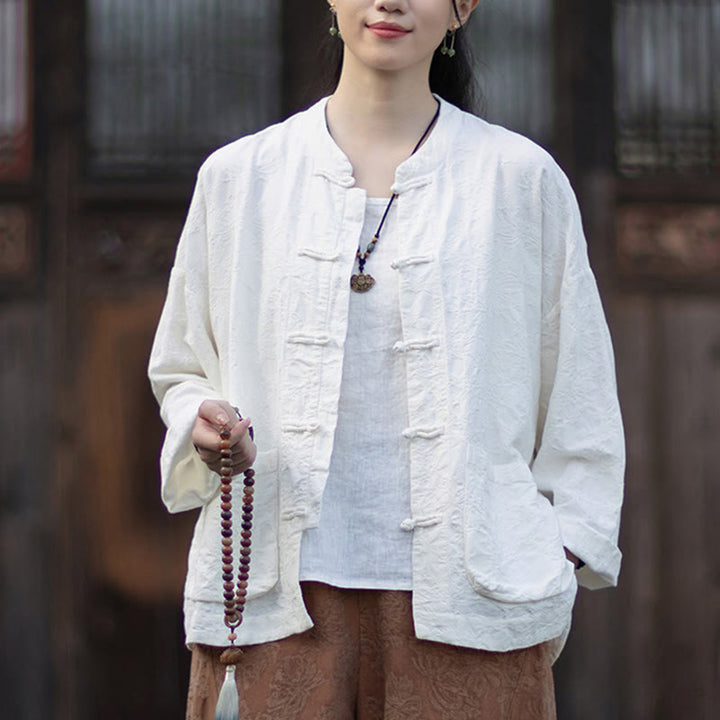 Buddha Stones Fall Jacquard Women's Frog-Button Long Sleeve Shirt Pants Cotton Linen Clothing - image 14