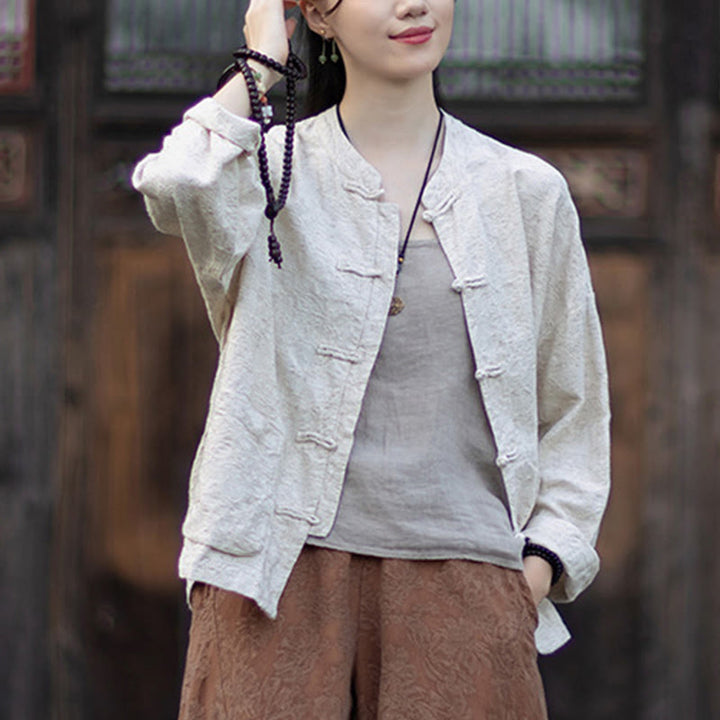 Buddha Stones Fall Jacquard Women's Frog-Button Long Sleeve Shirt Pants Cotton Linen Clothing - image 24