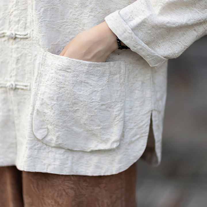 Buddha Stones Fall Jacquard Women's Frog-Button Long Sleeve Shirt Pants Cotton Linen Clothing - image 28