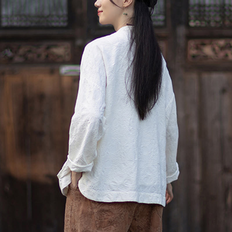 Buddha Stones Fall Jacquard Women's Frog-Button Long Sleeve Shirt Pants Cotton Linen Clothing - image 16