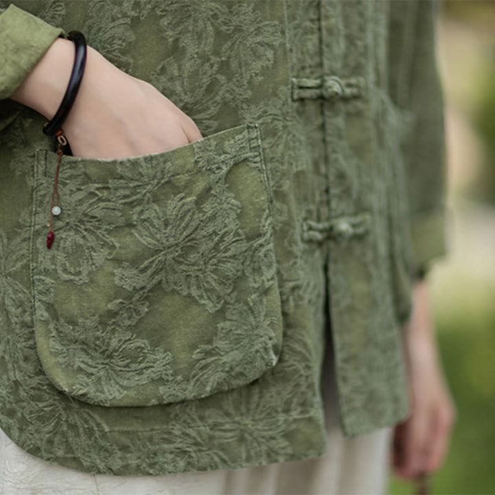 Buddha Stones Fall Jacquard Women's Frog-Button Long Sleeve Shirt Pants Cotton Linen Clothing - image 12