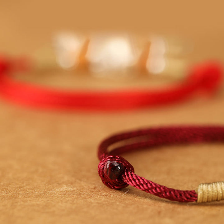 Buddha Stones 999 Sterling Silver Pixiu Charm Peach Wood Bead Handmade String Braided Luck Bracelet Anklet - image 21