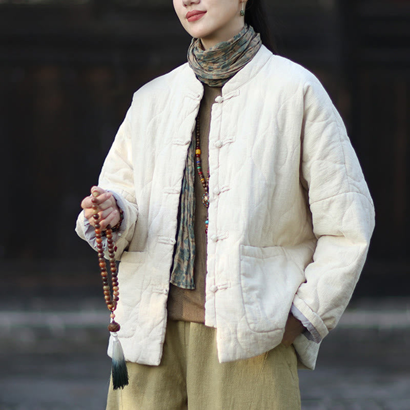 Buddha Stones Winter Curved Lines Frog-Button Ramie Cotton Long Sleeve Women's Thermal Jacket With Pockets - image 23