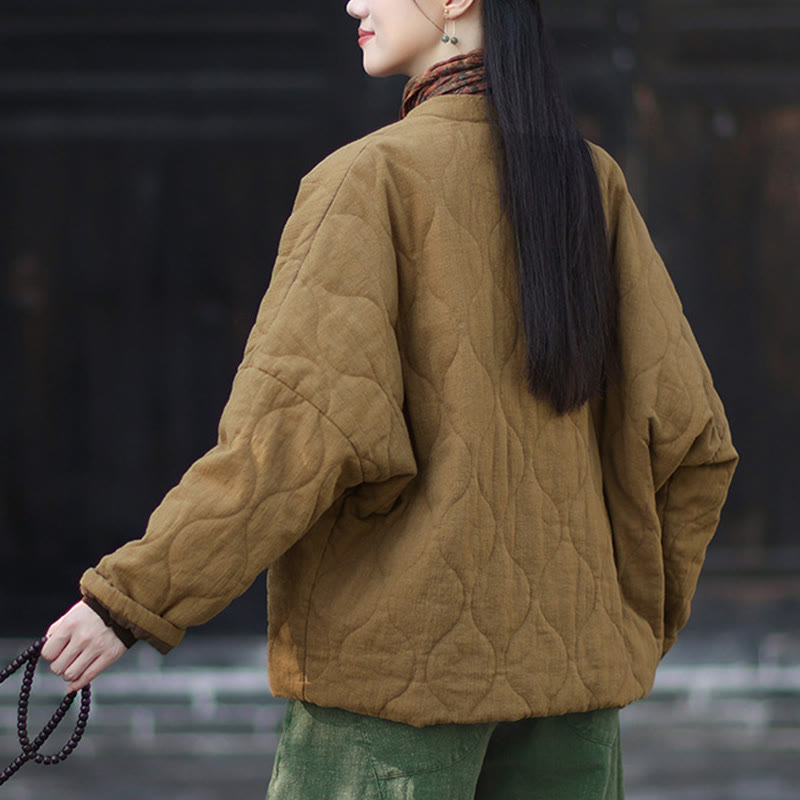 Buddha Stones Winter Curved Lines Frog-Button Ramie Cotton Long Sleeve Women's Thermal Jacket With Pockets - image 32