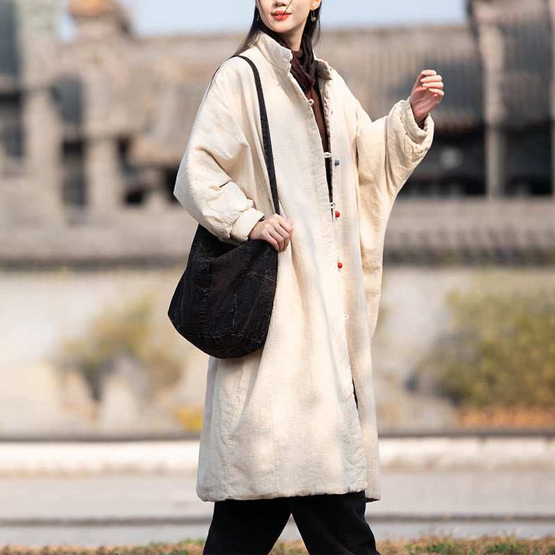 Buddha Stones Winter Solid Frog-Button Ramie Cotton Women's Long Sleeve Thermal Coat With Pockets - image 4