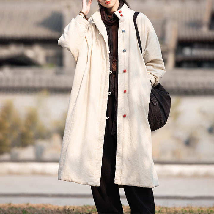 Buddha Stones Winter Solid Frog-Button Ramie Cotton Women's Long Sleeve Thermal Coat With Pockets - image 7