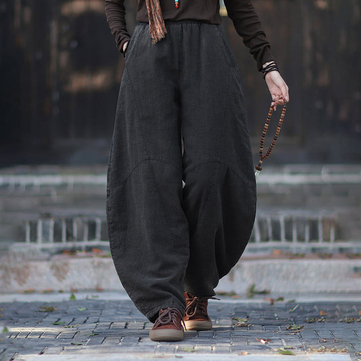 Buddha Stones Winter Elastic Waist Ramie Cotton Thermal Women's Pants With Pockets - image 21