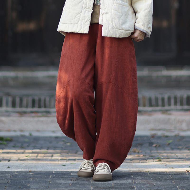 Buddha Stones Winter Elastic Waist Ramie Cotton Thermal Women's Pants With Pockets - image 34