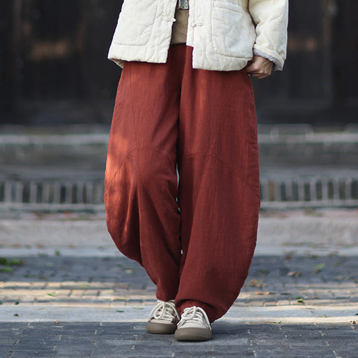 Buddha Stones Winter Elastic Waist Ramie Cotton Thermal Women's Pants With Pockets - image 34
