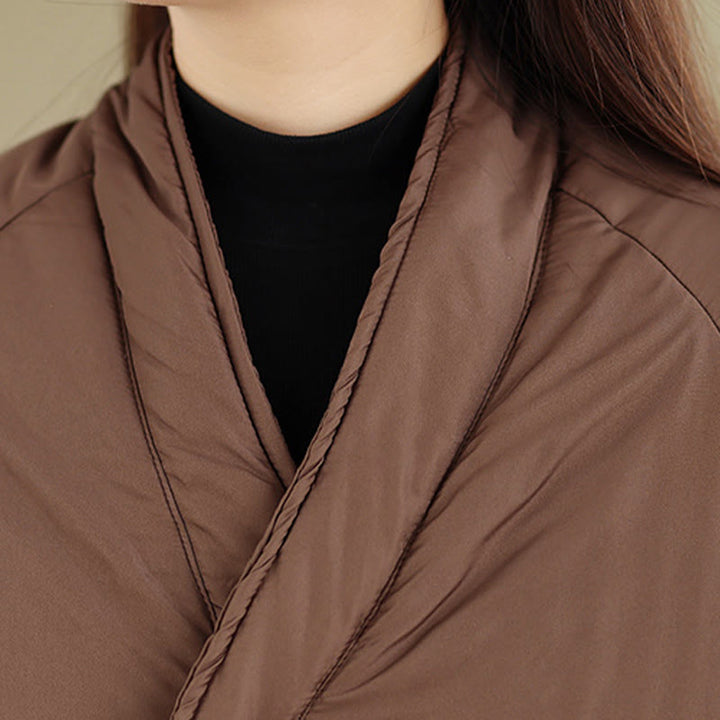 Buddha Stones Winter V-Neck Buttons Long Sleeve Thermal Women's Cotton Coat With Pockets - image 7