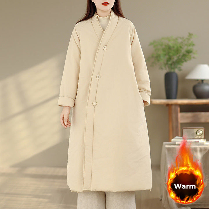 Buddha Stones Winter V-Neck Buttons Long Sleeve Thermal Women's Cotton Coat With Pockets - PapayaWhip - US14，UK/AU18，EU46 (2XL) - image 12