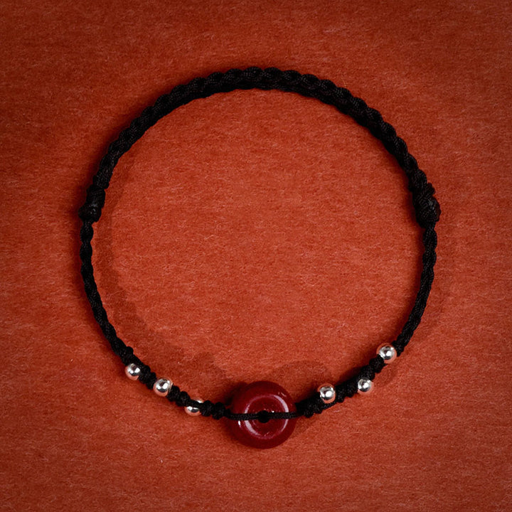 Buddha Stones Cinnabar Peace Buckle Handmade String Adjustable Blessing Bracelet Anklet - Black String Anklet(Circumference 22-30cm) - image 19