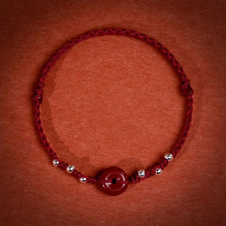 Buddha Stones Cinnabar Peace Buckle Handmade String Adjustable Blessing Bracelet Anklet - Darkred String Anklet(Circumference 22-30cm) - image 13