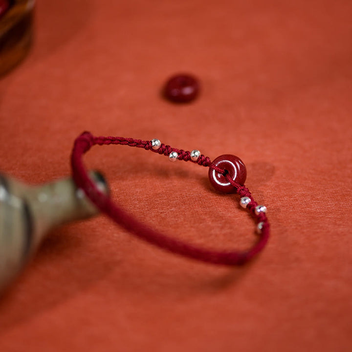 Buddha Stones Cinnabar Peace Buckle Handmade String Adjustable Blessing Bracelet Anklet - image 15