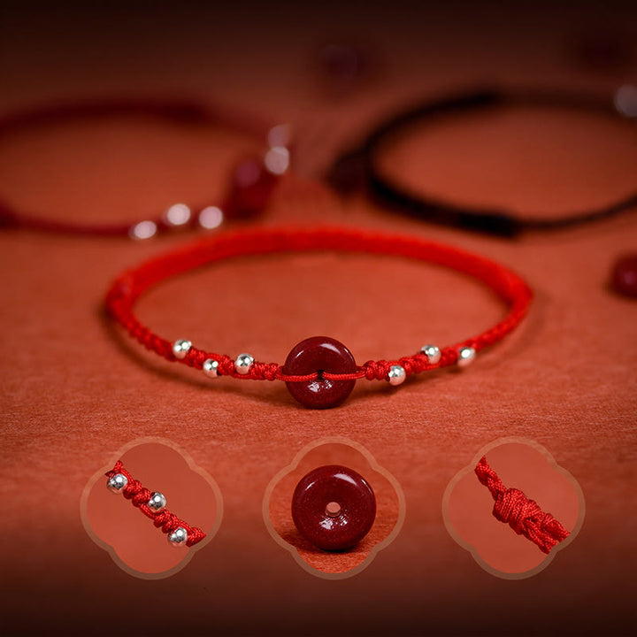 Buddha Stones Cinnabar Peace Buckle Handmade String Adjustable Blessing Bracelet Anklet - image 6