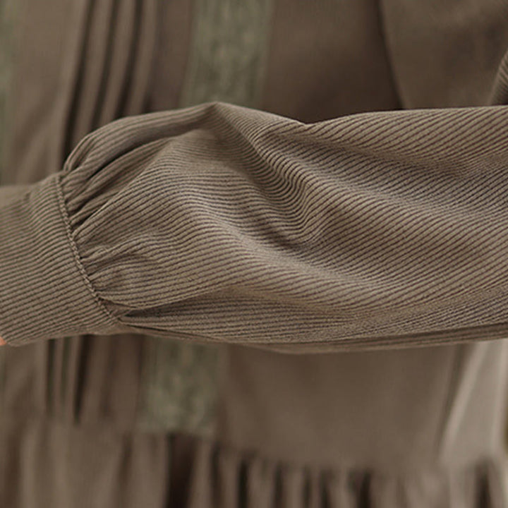 Buddha Stones Winter Pleated Buttons Down Long Sleeve Corduroy Women's Midi Dress With Pockets - image 10