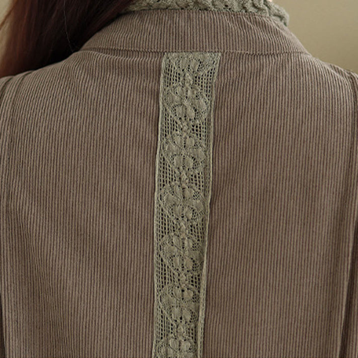 Buddha Stones Winter Pleated Buttons Down Long Sleeve Corduroy Women's Midi Dress With Pockets - image 8