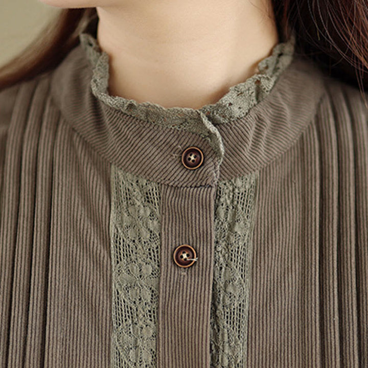 Buddha Stones Winter Pleated Buttons Down Long Sleeve Corduroy Women's Midi Dress With Pockets - image 7