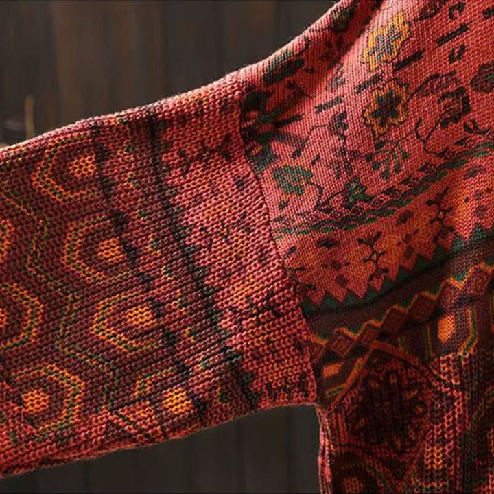 Buddha Stones Fall Striped Geometric Flowers Cotton Women's Long Sleeve Pullover Knitted Hoodie - image 8