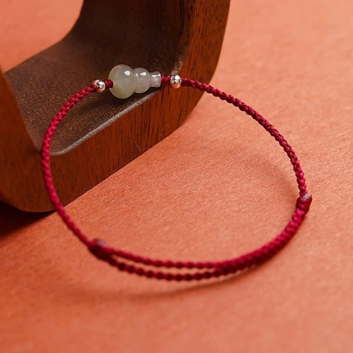 Buddha Stones Gourd Hetian Jade Red String Prosperity Bracelet Anklet - image 2