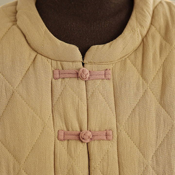 Buddha Stones Winter Frog-Button Diamond-shaped Lines Cotton Long Sleeve Women's Thermal Jacket With Pockets - image 11