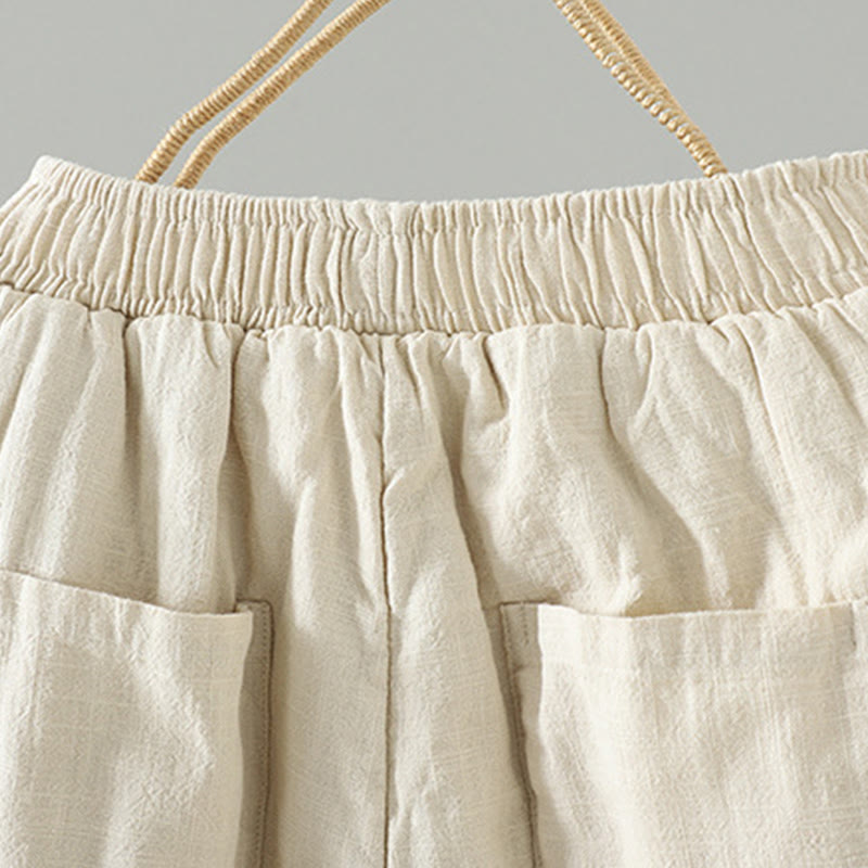 Buddha Stones Winter Elastic Waist Frog-Button Design Cotton Thermal Women's Straight Leg Pants With Pockets - image 12