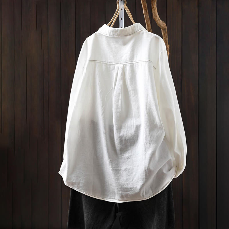 Buddha Stones Fall Buttons Down Pocket Decor Design Women's Stand Collar Long Sleeve Cotton Shirt - image 2