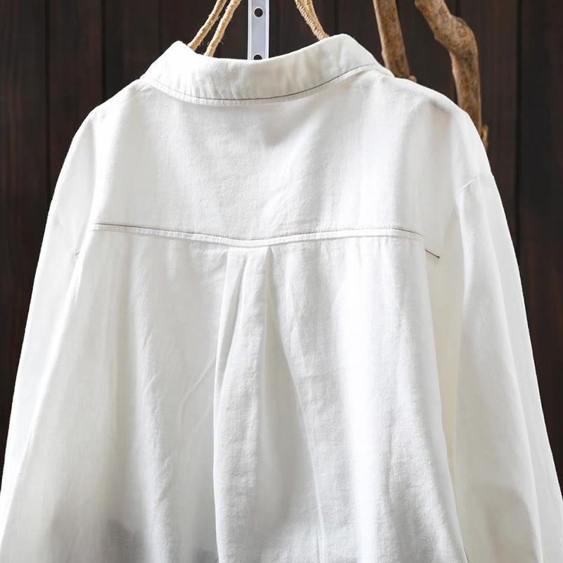 Buddha Stones Fall Buttons Down Pocket Decor Design Women's Stand Collar Long Sleeve Cotton Shirt - image 4