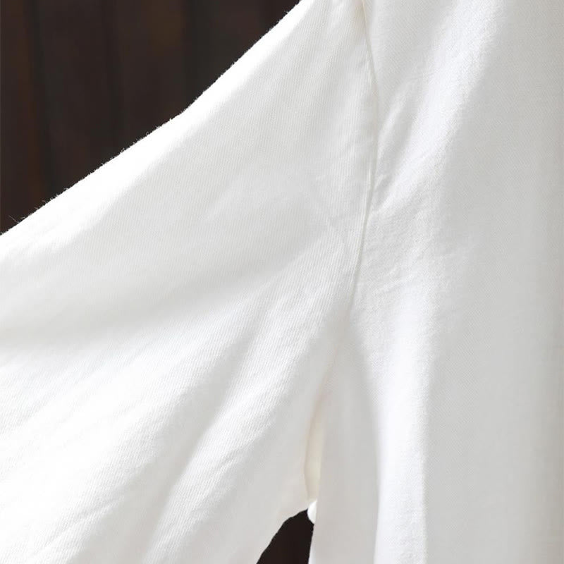 Buddha Stones Fall Buttons Down Pocket Decor Design Women's Stand Collar Long Sleeve Cotton Shirt - image 10