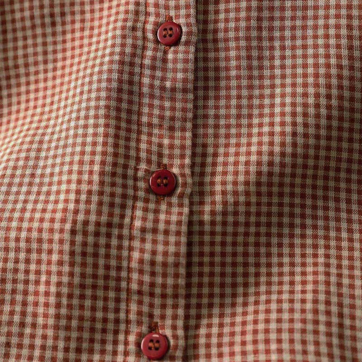 Buddha Stones Fall Tiny Plaid Button Down Ruffle Collar Long Sleeve Women's Cotton Shirt - image 7