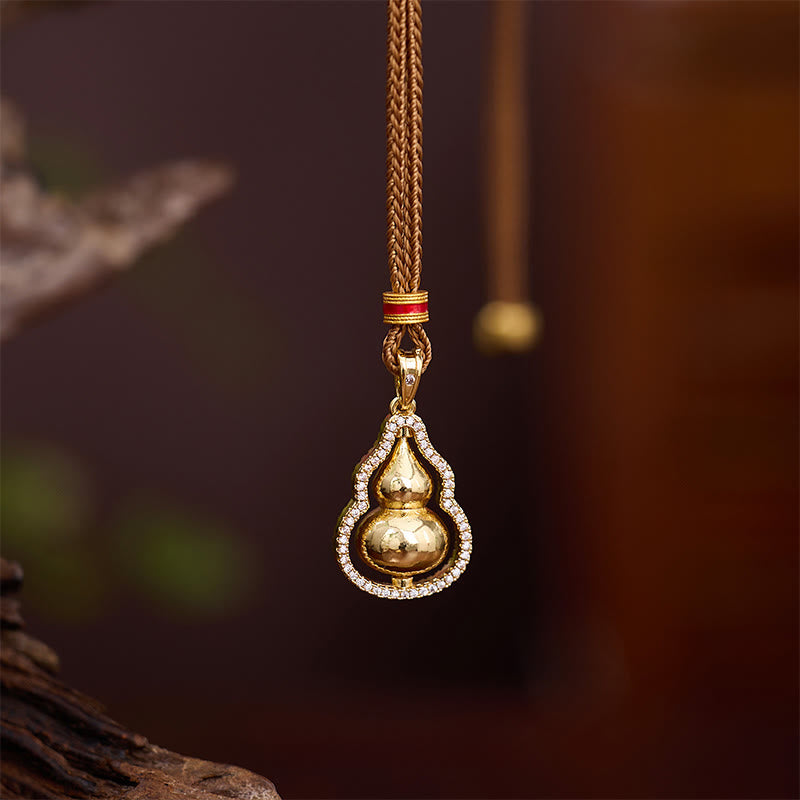 Buddha Stones Lotus Eight Treasures Compass Gourd Copper Plated Gold Wealth Necklace Pendant - Gourd - image 5