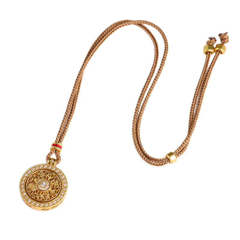 Buddha Stones Lotus Eight Treasures Compass Gourd Copper Plated Gold Wealth Necklace Pendant - image 4