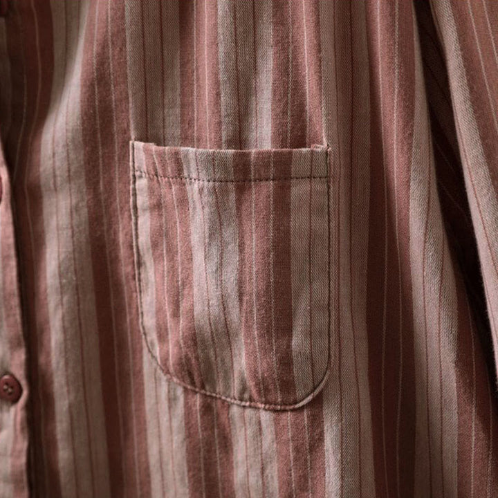 Buddha Stones Fall Vertical Stripes Button Down Stand Collar Long Sleeve Women's Cotton Shirt - image 16