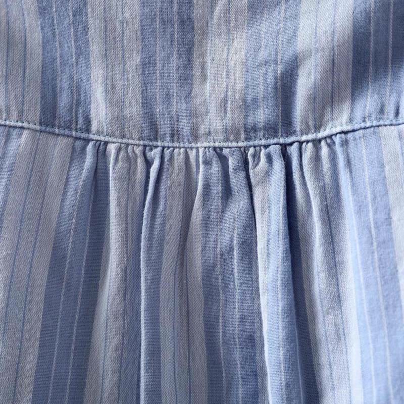 Buddha Stones Fall Vertical Stripes Button Down Stand Collar Long Sleeve Women's Cotton Shirt - image 5