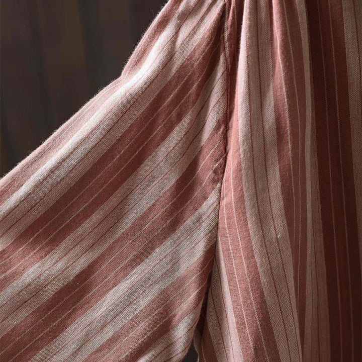 Buddha Stones Fall Vertical Stripes Button Down Stand Collar Long Sleeve Women's Cotton Shirt - image 24