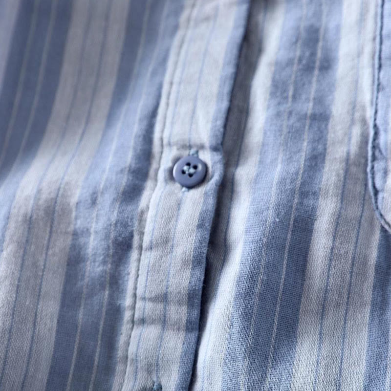 Buddha Stones Fall Vertical Stripes Button Down Stand Collar Long Sleeve Women's Cotton Shirt - image 7