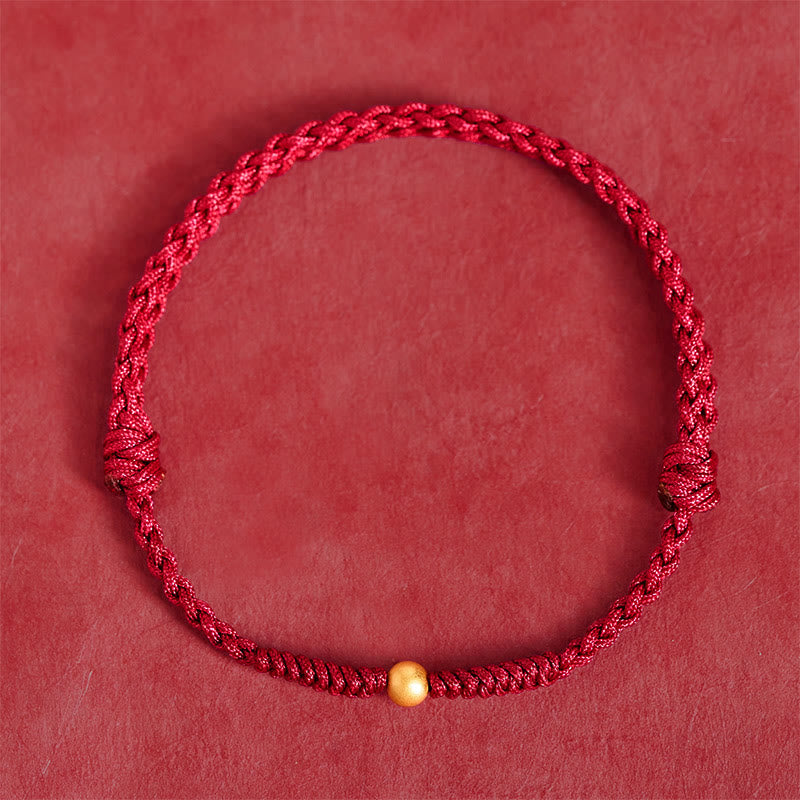 Buddha Stones 925 Sterling Silver Plated Gold Single Bead Strength Braided Red Rope Bracelet Anklet - image 1