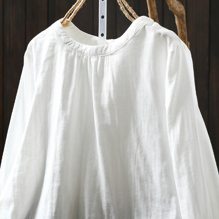 Buddha Stones Fall Crew Neck Back Button Down Design Long Sleeve Women's Cotton Shirt - image 14