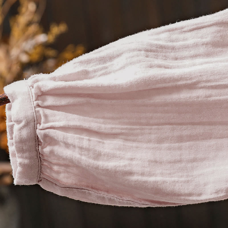 Buddha Stones Fall Crew Neck Back Button Down Design Long Sleeve Women's Cotton Shirt - image 7