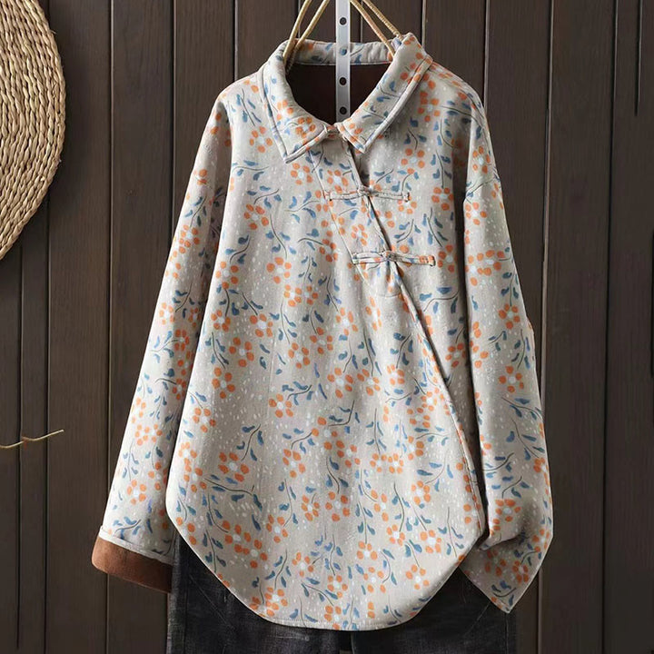 Buddha Stones Winter Flower Green Leaves Frog-Button Stand Collar Long Sleeve Women's Cotton Shirt - Gainsboro - US4-8/10，UK/AU8-12/14，EU36-40/42 (F) - image 12