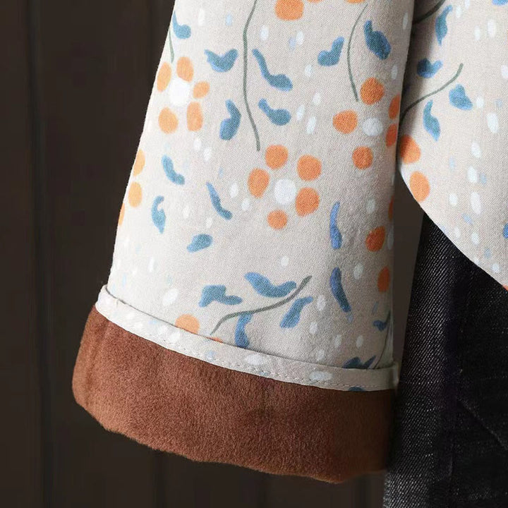 Buddha Stones Winter Flower Green Leaves Frog-Button Stand Collar Long Sleeve Women's Cotton Shirt - image 18