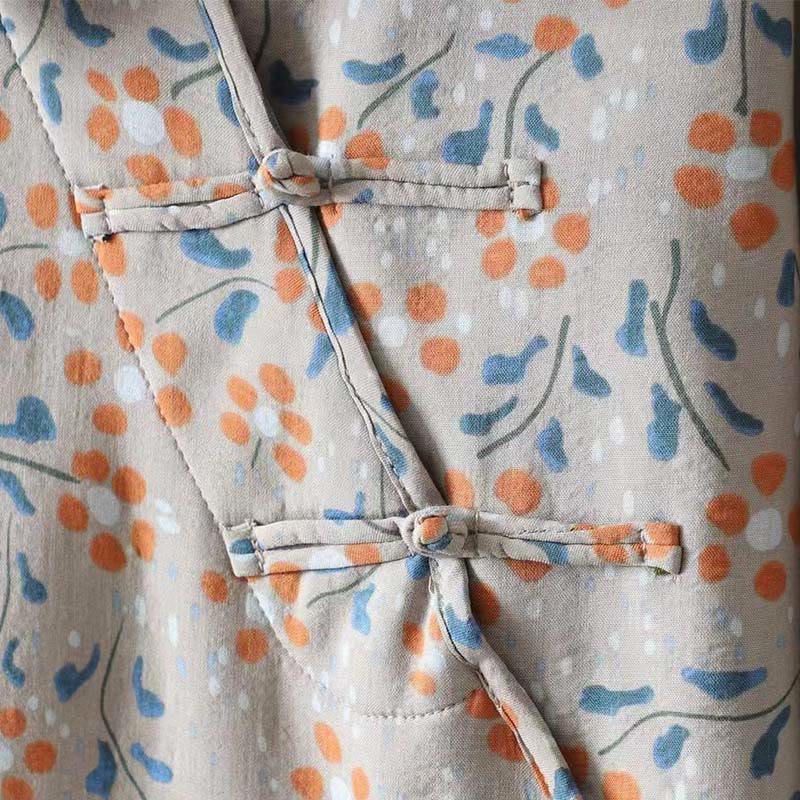 Buddha Stones Winter Flower Green Leaves Frog-Button Stand Collar Long Sleeve Women's Cotton Shirt - image 17