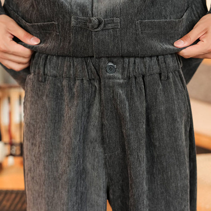 Buddha Stones 2Pcs Winter Thick Men's Tang Suit Frog-Button Cotton Corduroy Long Sleeve Jacket Pants Set With Pockets - image 20