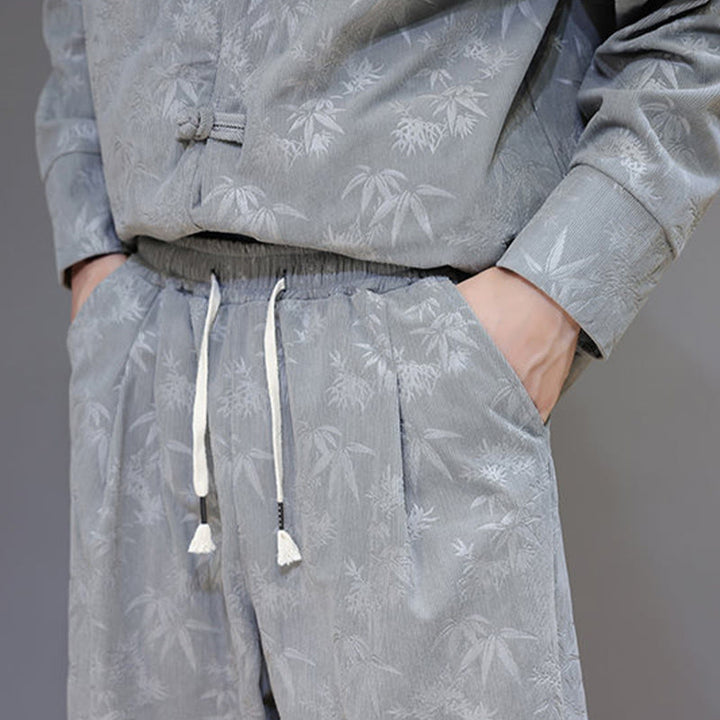 Buddha Stones 2Pcs Winter Thick Bamboo Men's Tang Suit Frog-Button Cotton Corduroy Long Sleeve Jacket Pants Set With Pockets - image 19