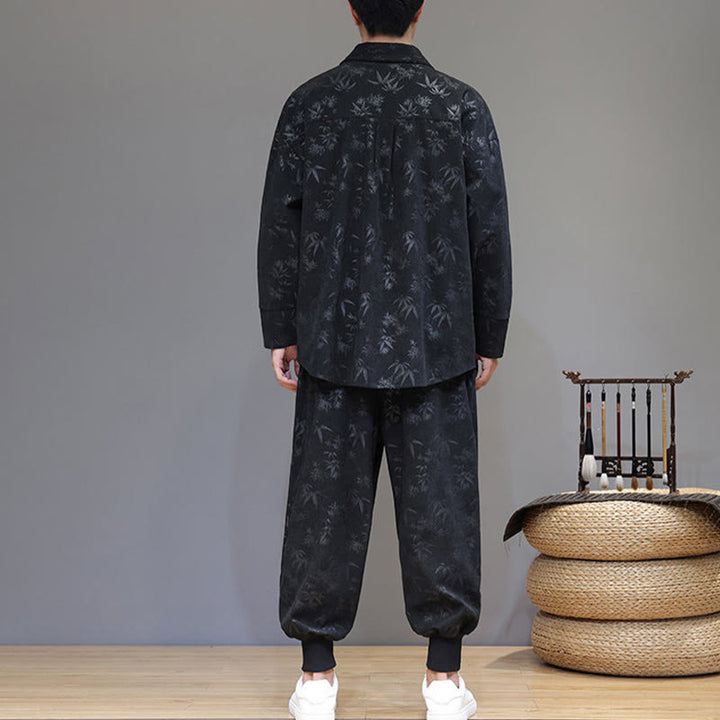 Buddha Stones 2Pcs Winter Thick Bamboo Men's Tang Suit Frog-Button Cotton Corduroy Long Sleeve Jacket Pants Set With Pockets - image 25