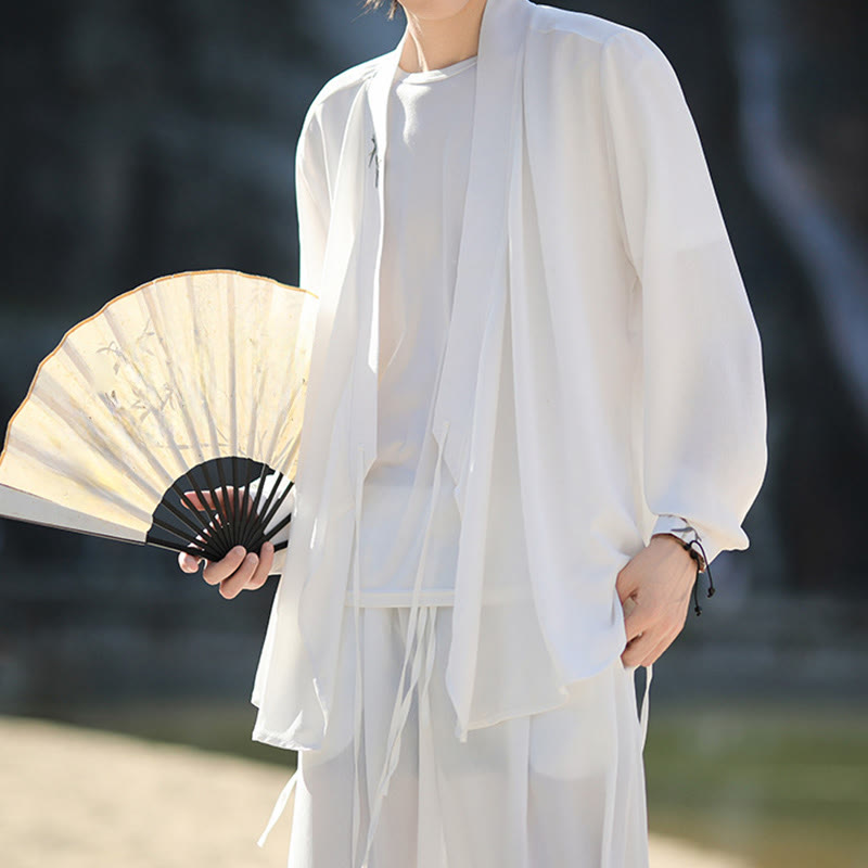 Buddha Stones 2Pcs Fall Lace-up Bamboo Embroidery Cotton Kimono Ankle-Length Pants With Pockets Men's Meditation Cloth Set - image 12