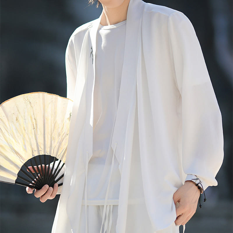 Buddha Stones 2Pcs Fall Lace-up Bamboo Embroidery Cotton Kimono Ankle-Length Pants With Pockets Men's Meditation Cloth Set - image 14