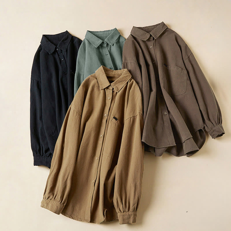 Buddha Stones Casual Buttons Design Women's Stand Collar Long Sleeve Cotton Shirt - image 24