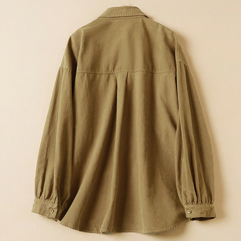 Buddha Stones Casual Buttons Design Women's Stand Collar Long Sleeve Cotton Shirt - image 6